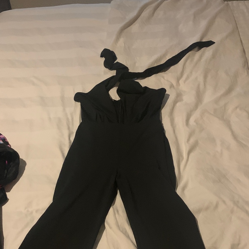 bebe Black Halter Wide-Leg Jumpsuit